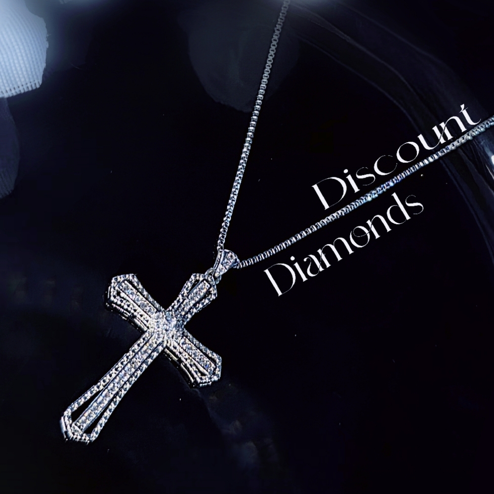 Clear White Diamond Cross Pendant Necklace on 925 Sterling Silver